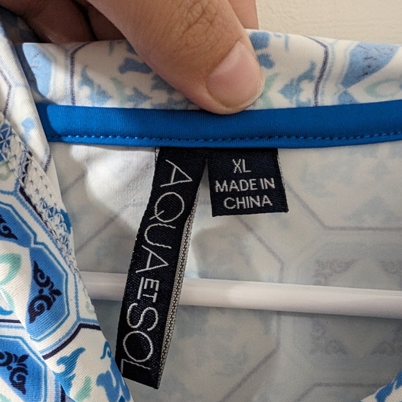 Aqua Et Sol Blue & White Hooded Patterned Top - Picture 3 of 4